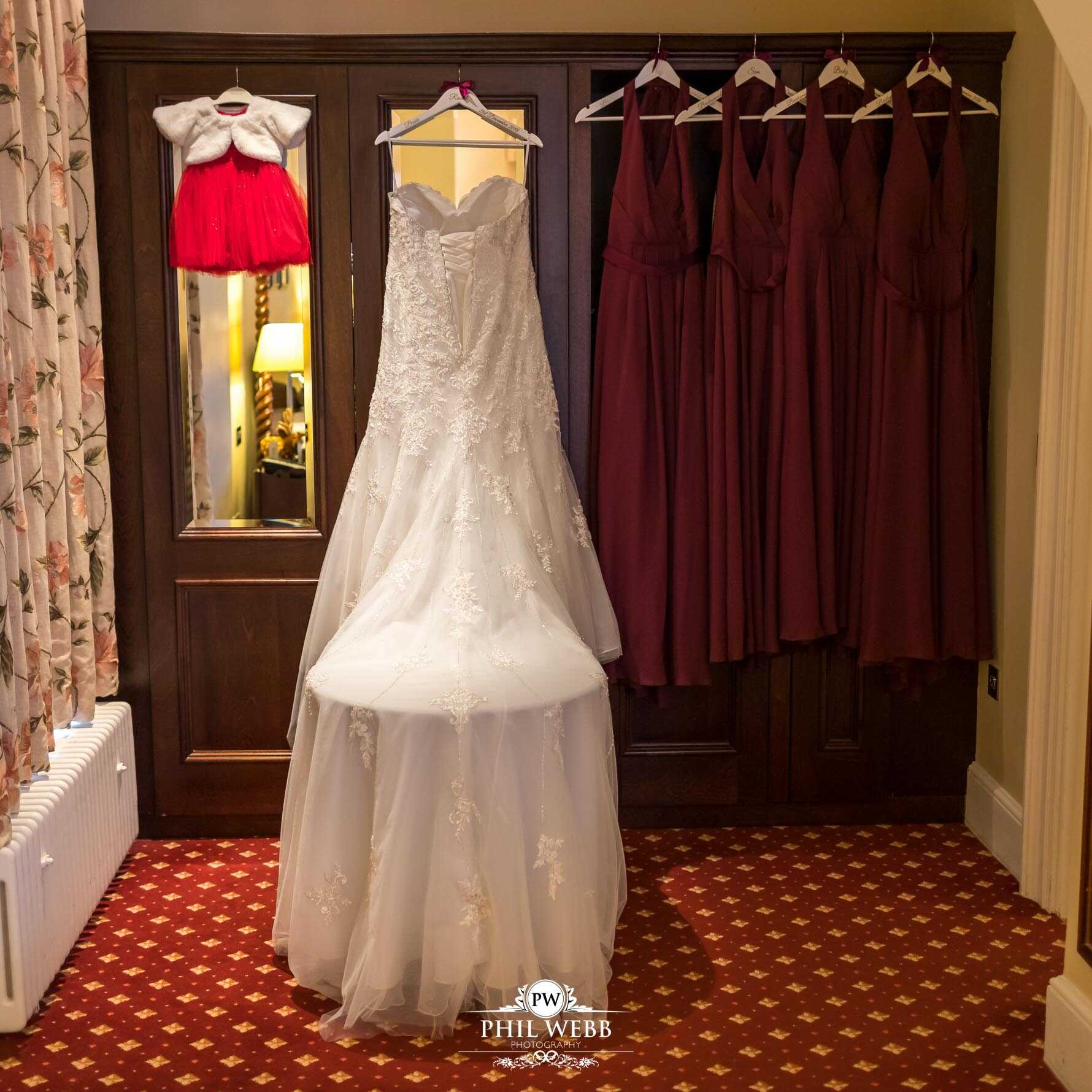 Ettington Park Hotel Wedding Photography bride preparations wedding dress