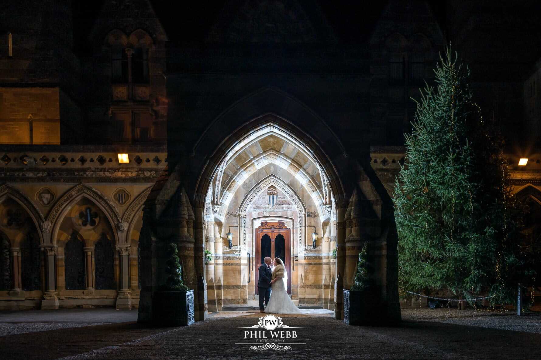 Ettington Park Hotel Wedding Photography bride and groom evening portrait