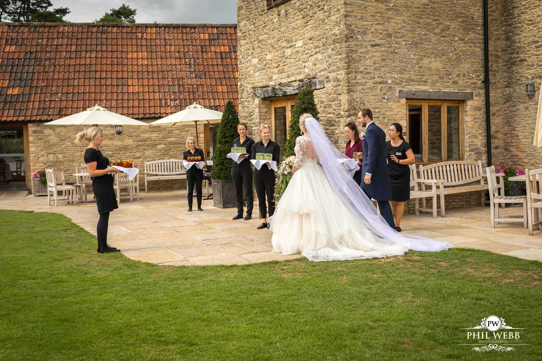 Kingscote Barn Wedding Photography drinks reception
