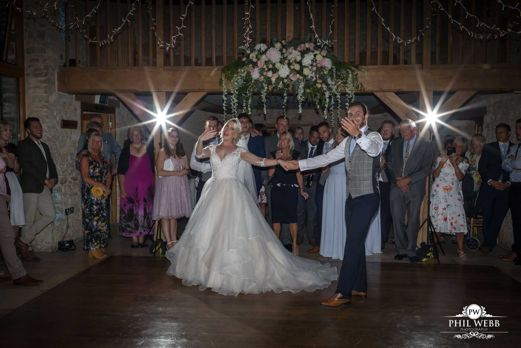 Kingscote Barn Wedding Photography bride and grooms first dance
