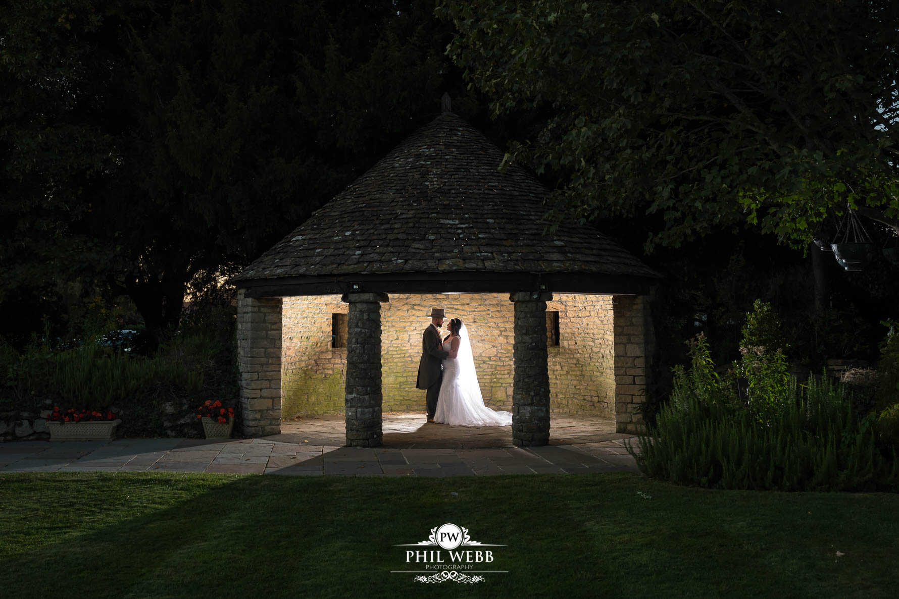 Stonehouse Court Wedding Photography night bride and groom portrait
