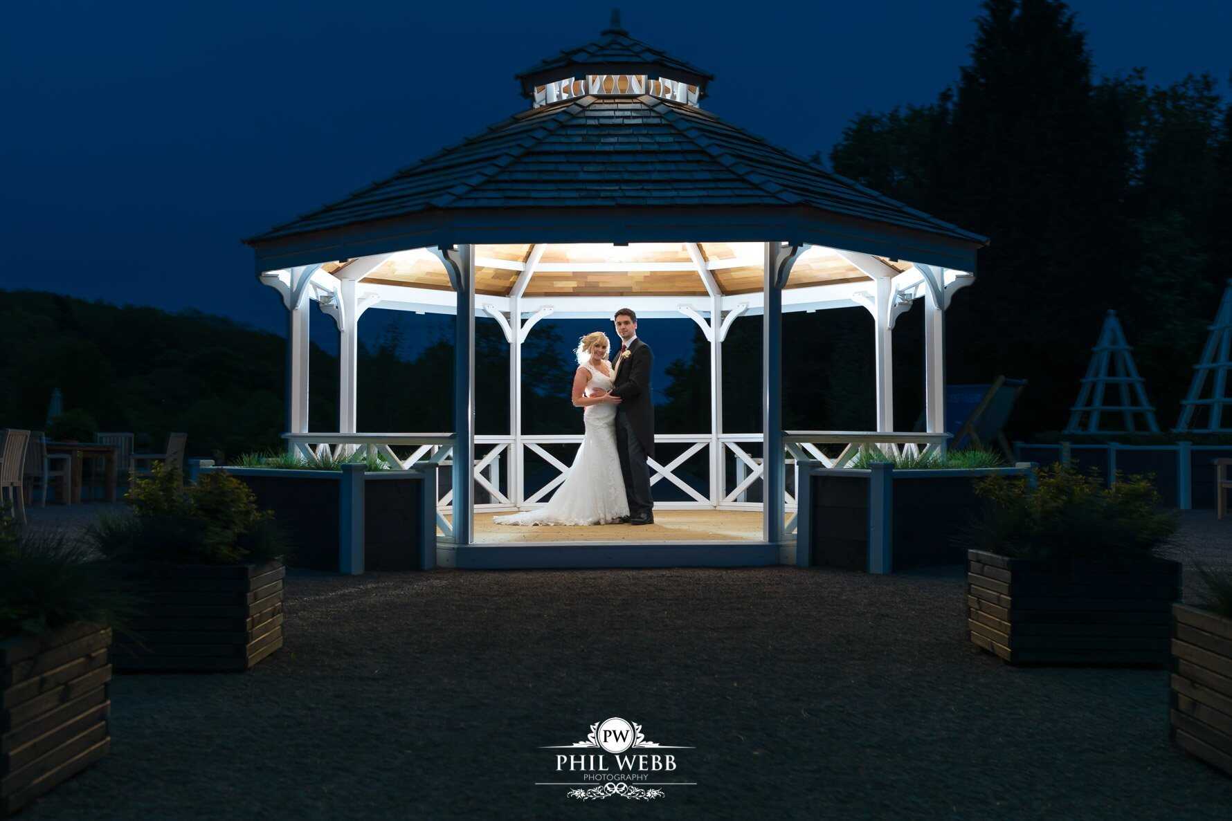 Tortworth Court Wedding Photography bride and groom portrait at night