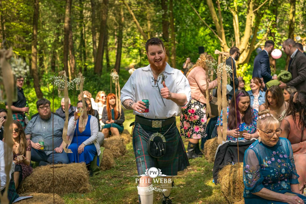 Enchanted Woodland Wedding Hereford groom walking into wedding ceremony