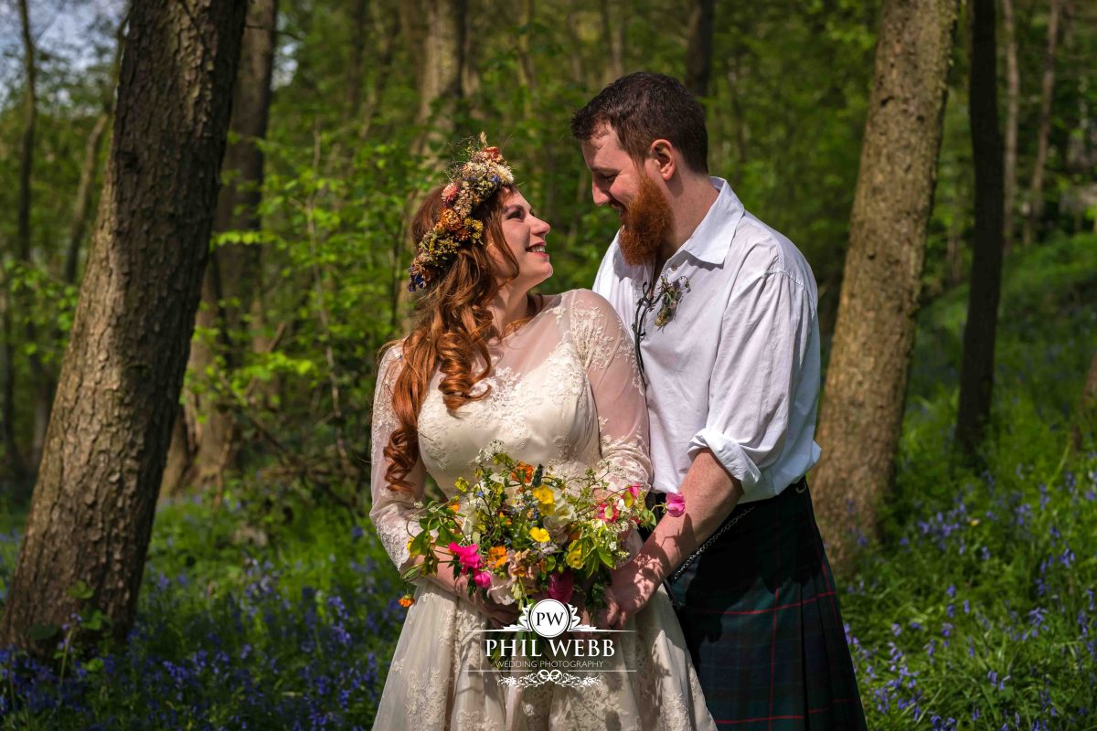 Enchanted Woodland Wedding Hereford bride and groom portrait