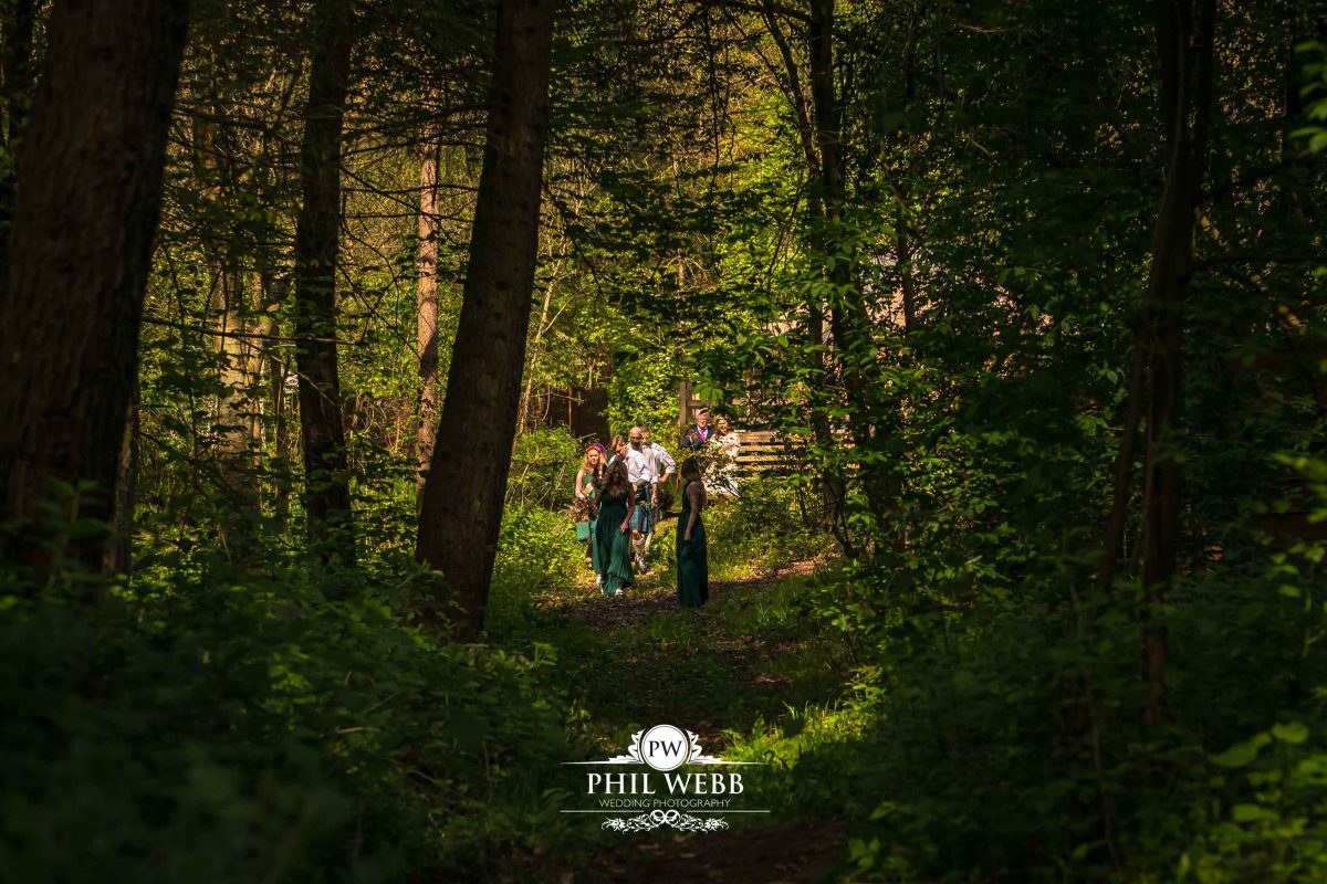 Enchanted Woodland Wedding Hereford bride walking into wedding ceremony