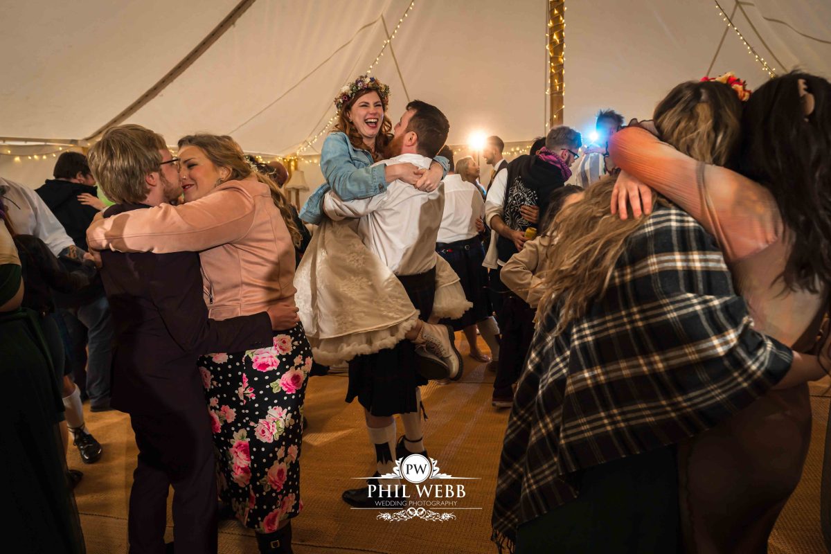 Enchanted Woodland Wedding Hereford bride and groom party dancing