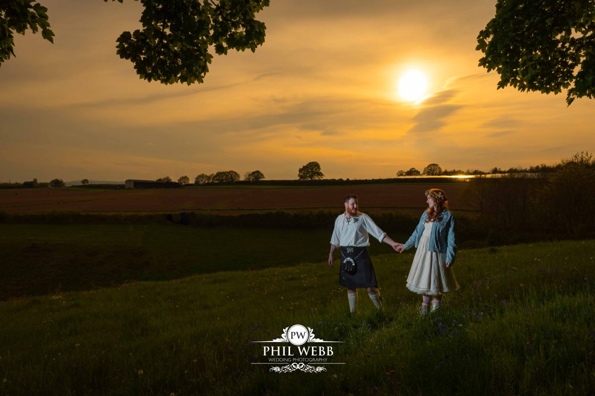 Enchanted Woodland Wedding Hereford bride and groom sunset portrait