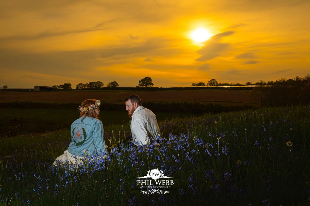 Enchanted Woodland Wedding Hereford bride and groom sunset portrait