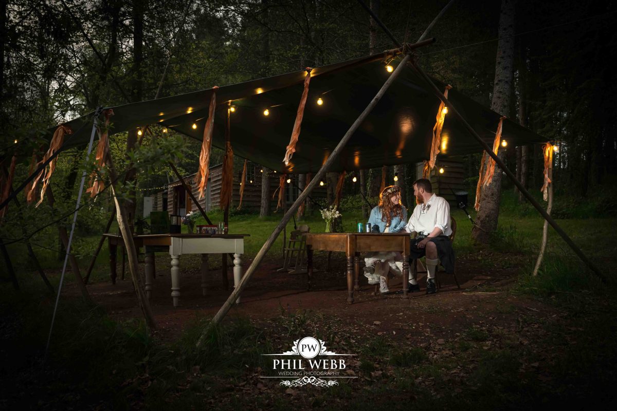 Enchanted Woodland Wedding Hereford bride and groom night portrait