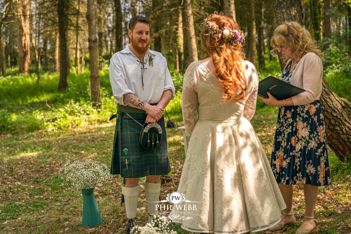Enchanted Woodland Wedding Hereford bride and groom wedding ceremony