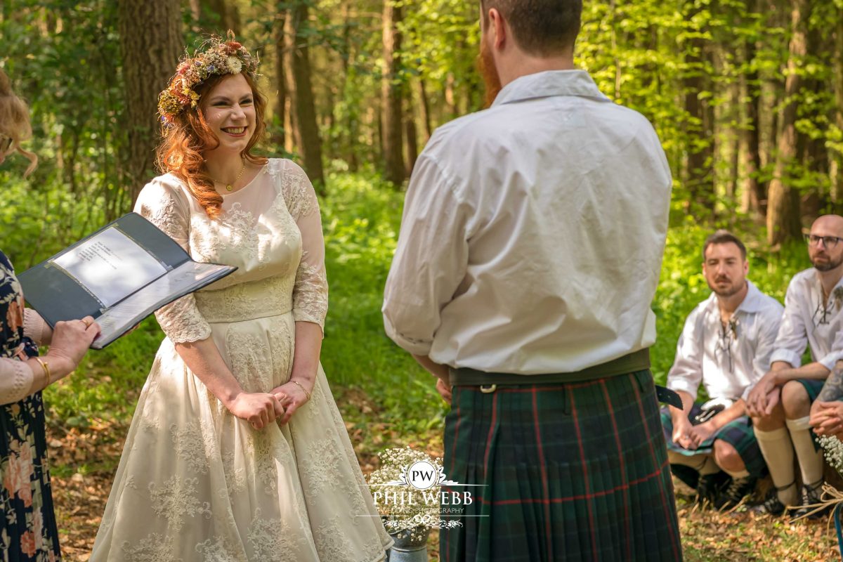 Enchanted Woodland Wedding Hereford bride and groom wedding ceremony