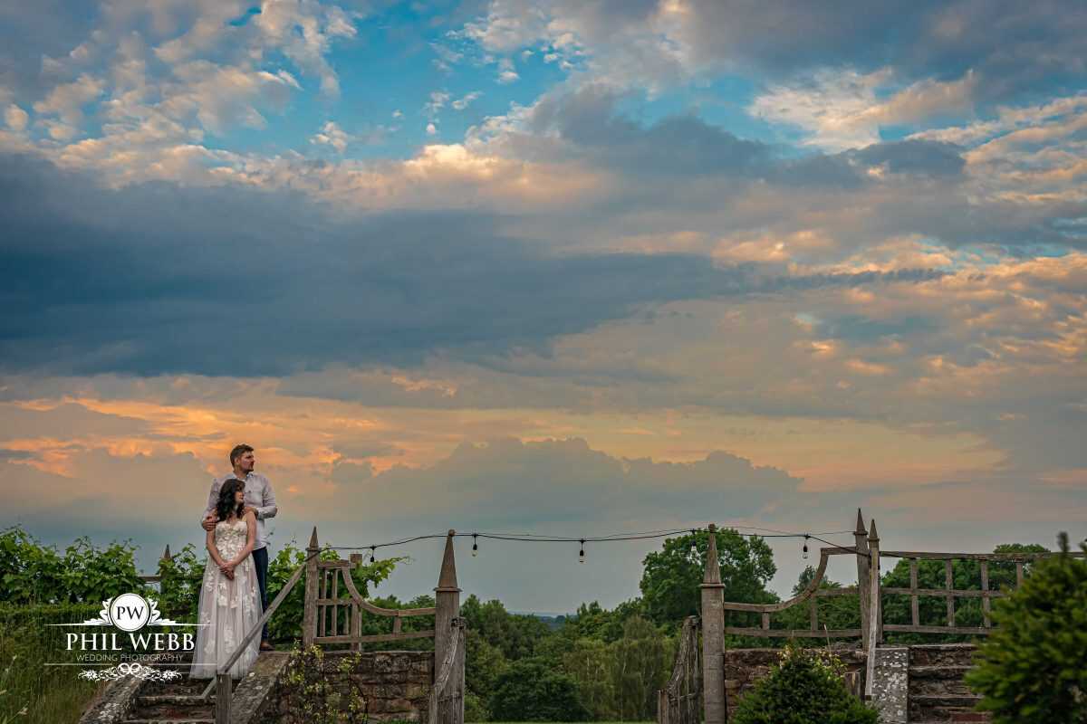 Pauntley Court Wedding Venue bride and groom sunset portrait