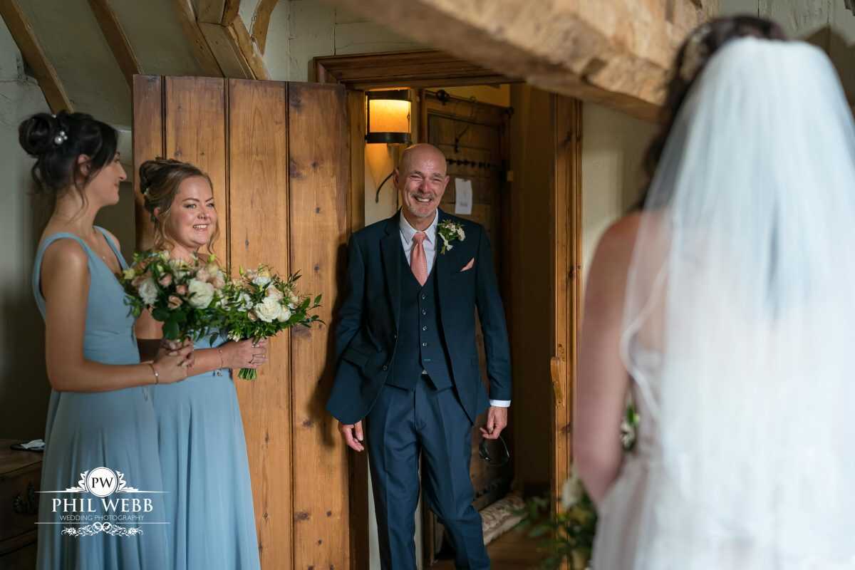 Pauntley Court Wedding Venue father of bride first look