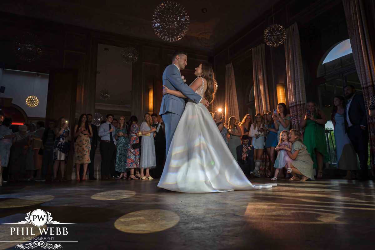 bride and groom's first dance at Cowley manor