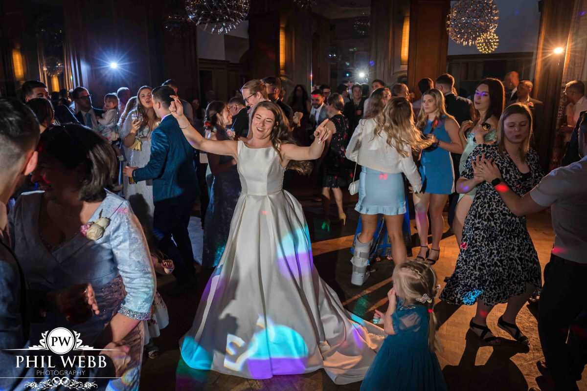bride dancing at evening party
