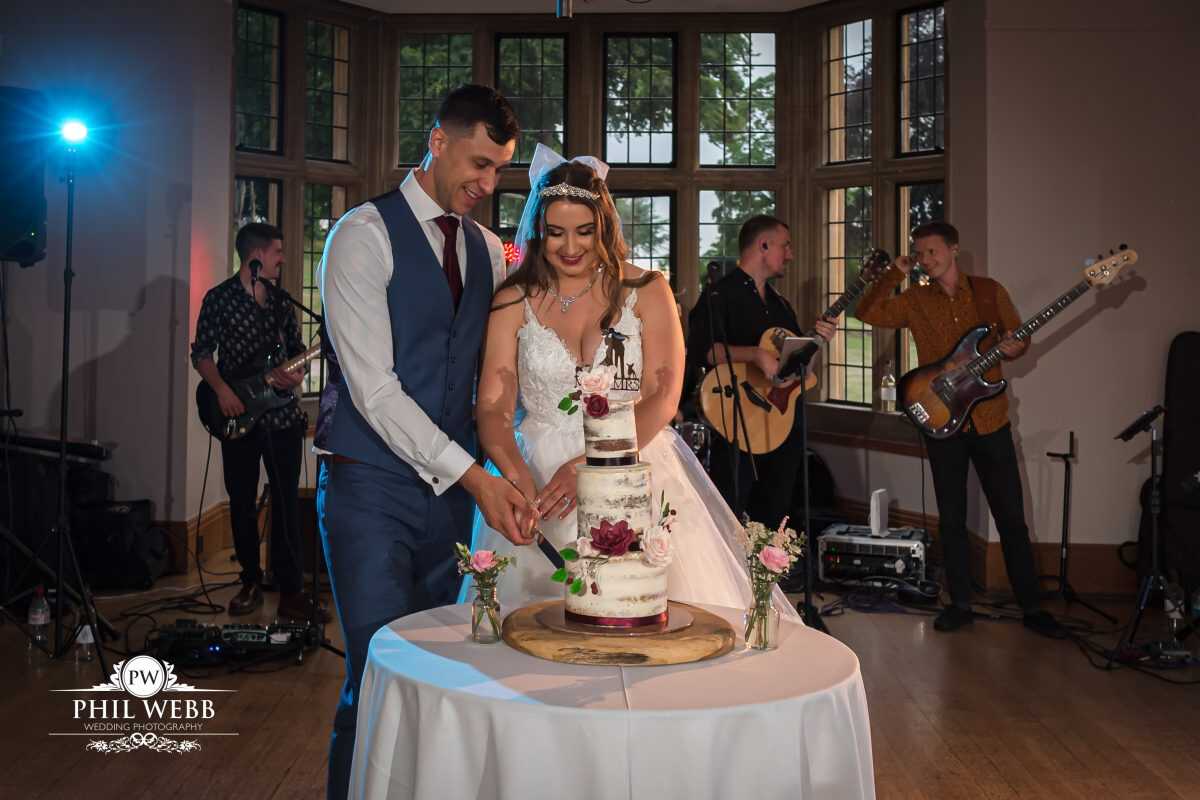 Coombe Lodge Wedding Photography bride and groom cutting wedding cake