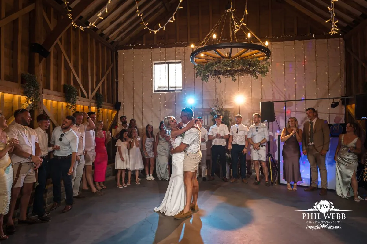 Over barn at Over Farm Wedding Photography first dance