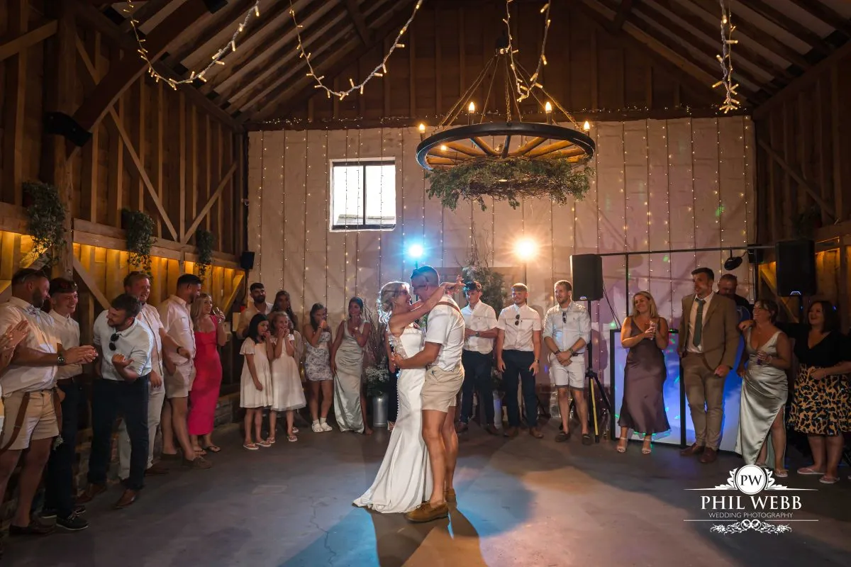 Over barn at Over Farm Wedding Photography first dance