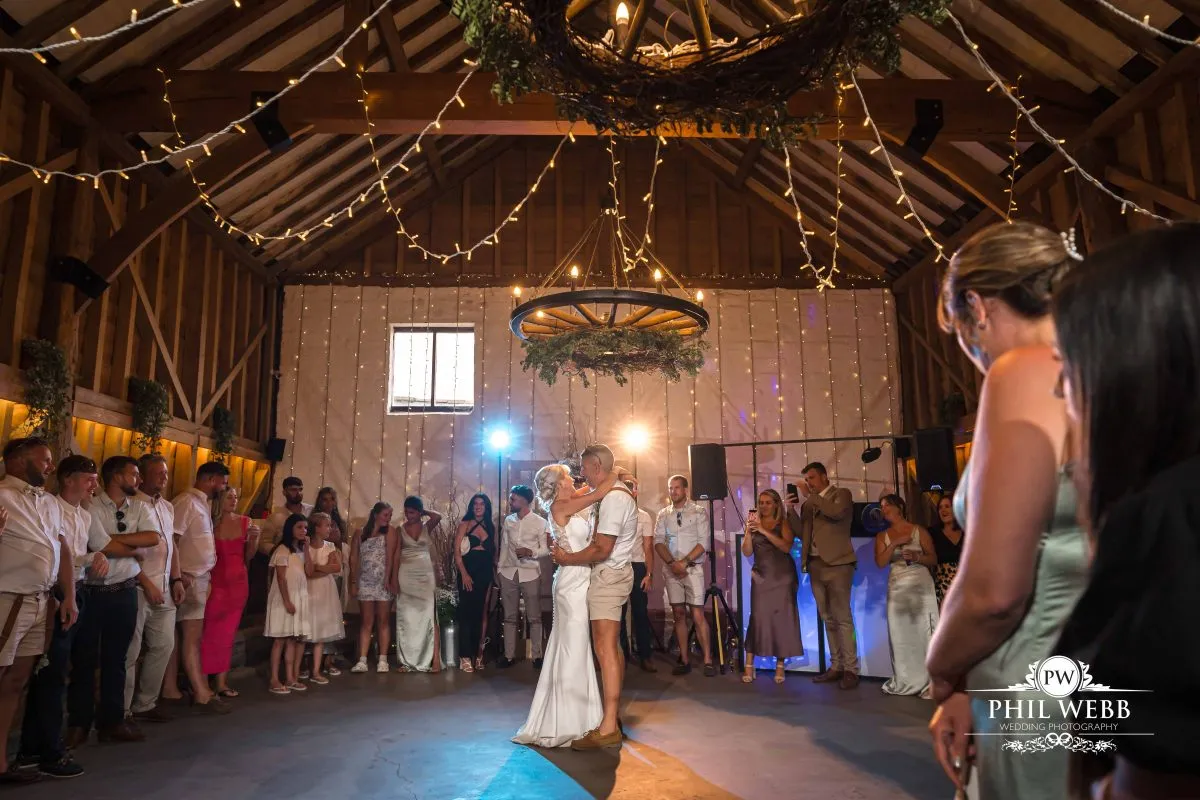 Over barn at Over Farm Wedding Photography first dance