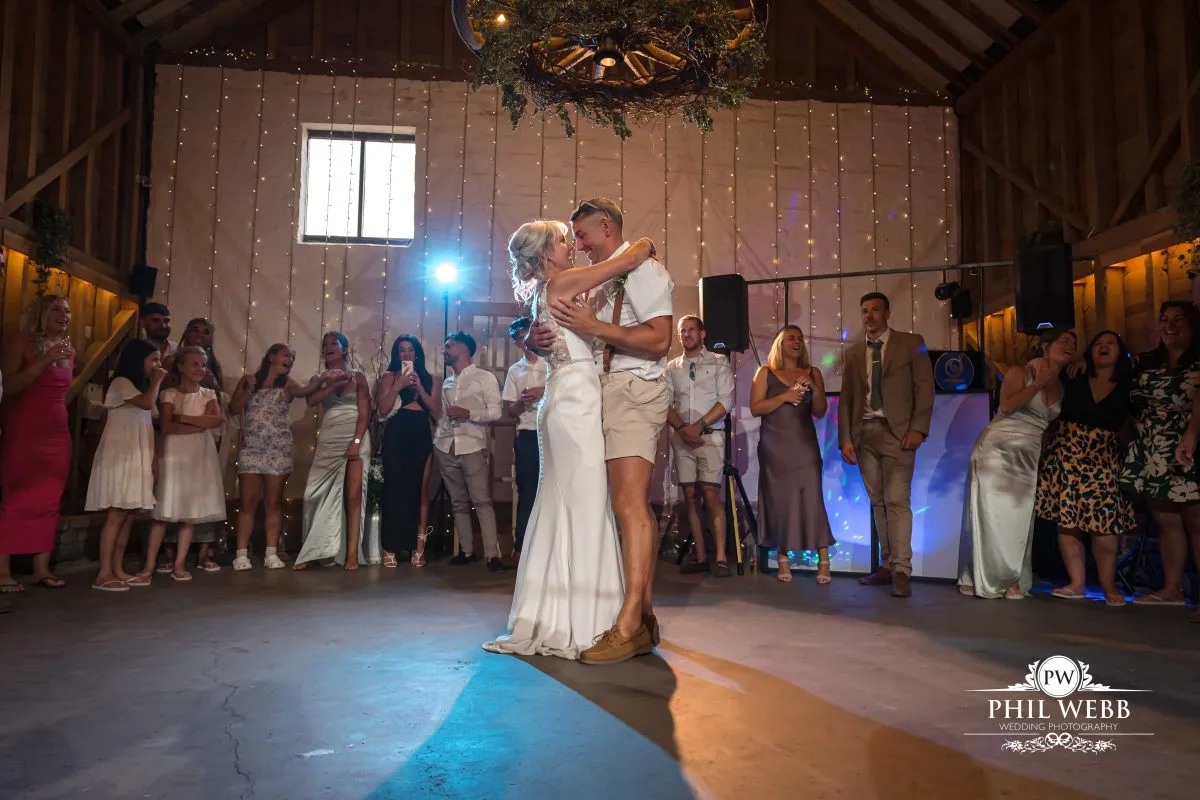 Over barn at Over Farm Wedding Photography first dance