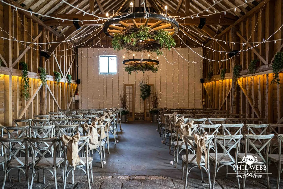 Over barn at Over Farm Wedding Photography ceremony room