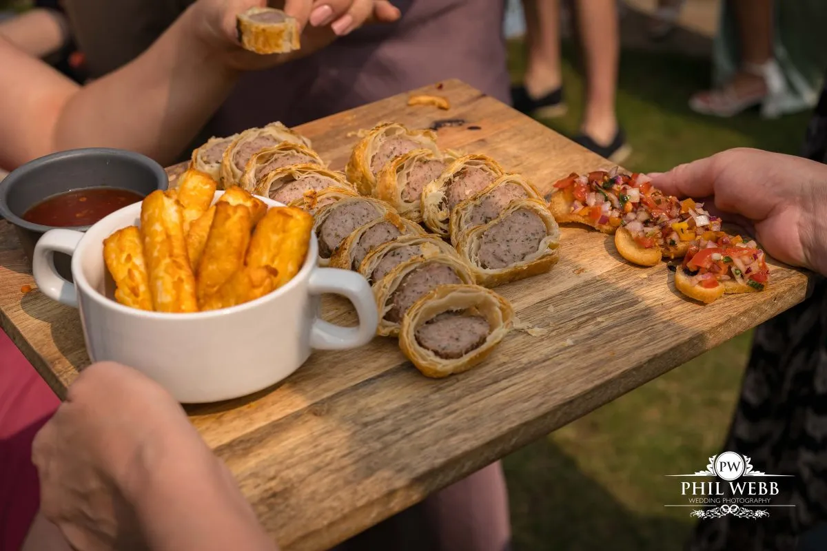Over barn at Over Farm Wedding Photography drinks reception food