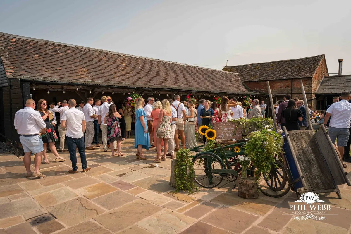 Over barn at Over Farm Wedding Photography drinks reception