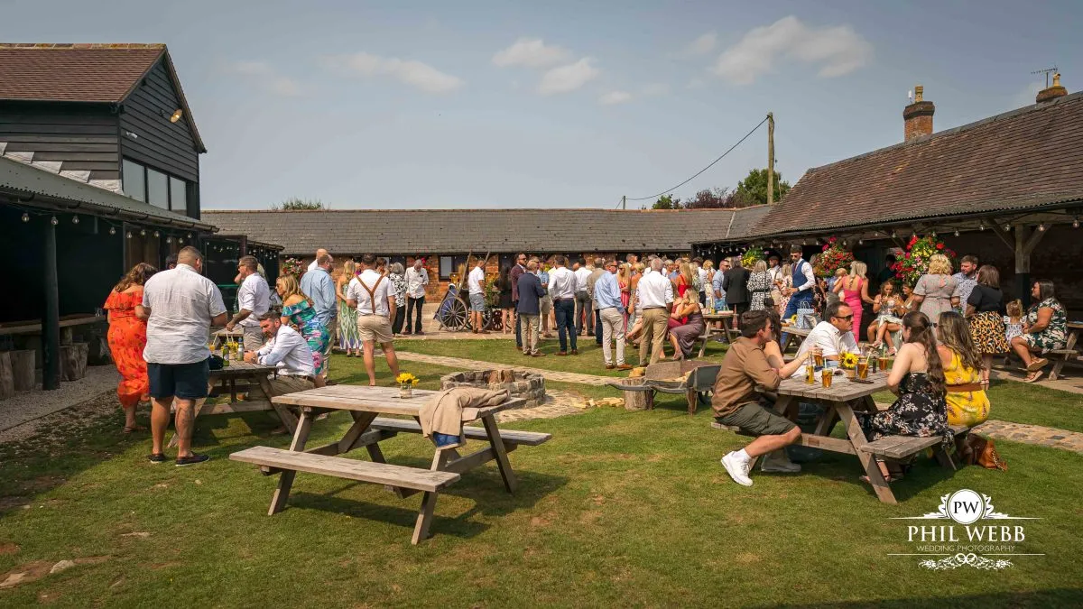 Over barn at Over Farm Wedding Photography drinks reception