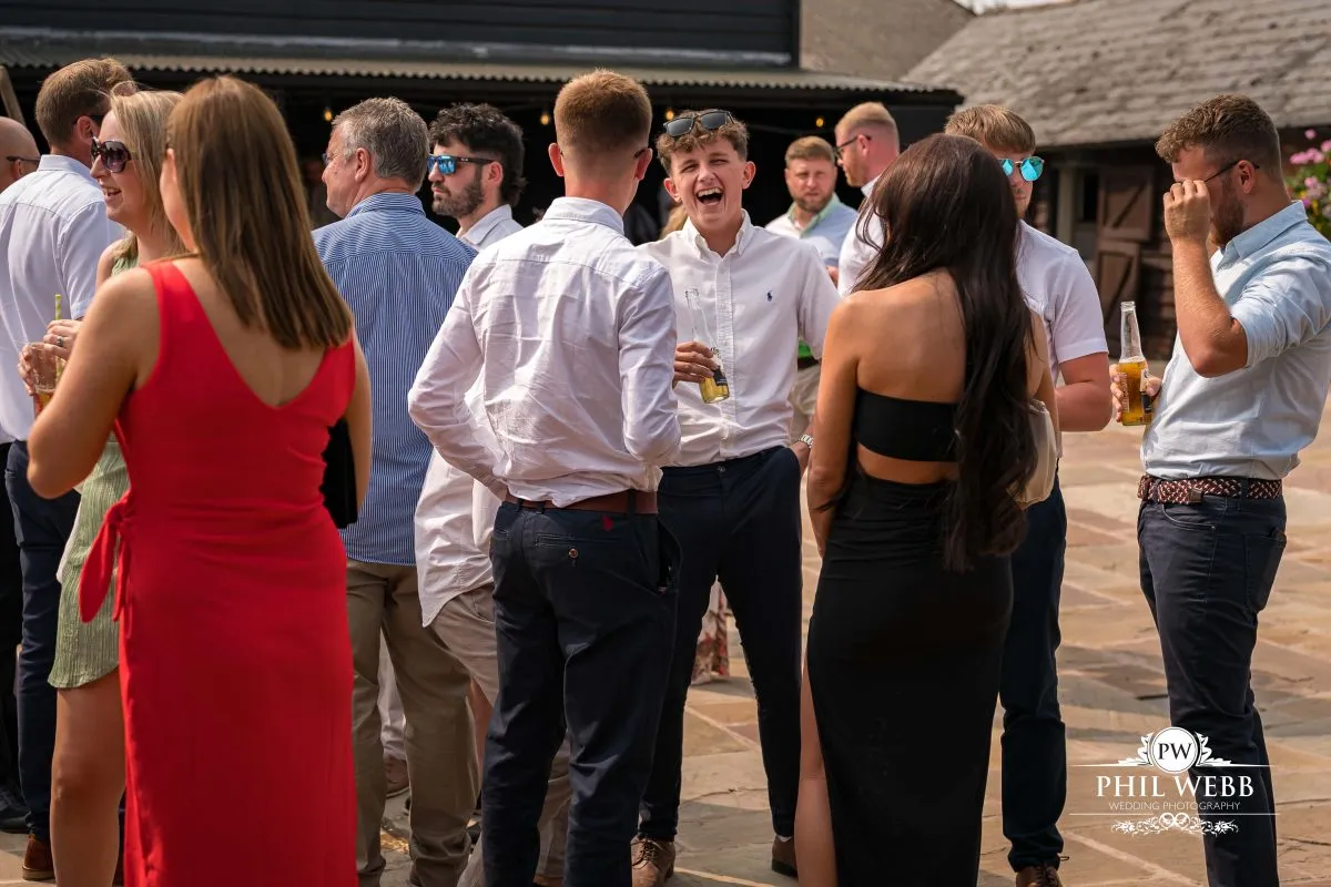 Over barn at Over Farm Wedding Photography drinks reception