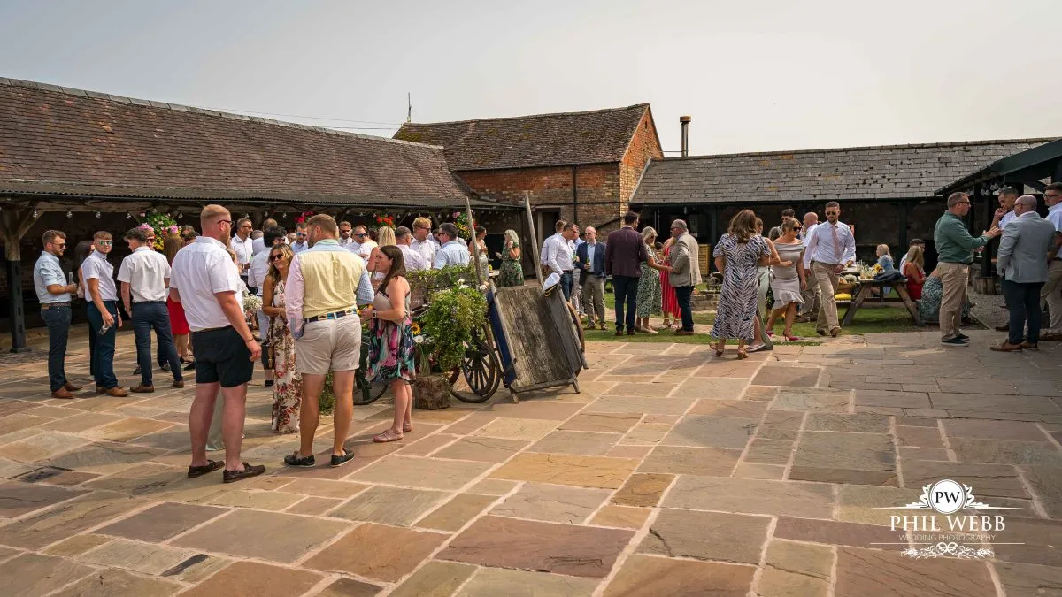 Over barn at Over Farm Wedding Photography drinks reception
