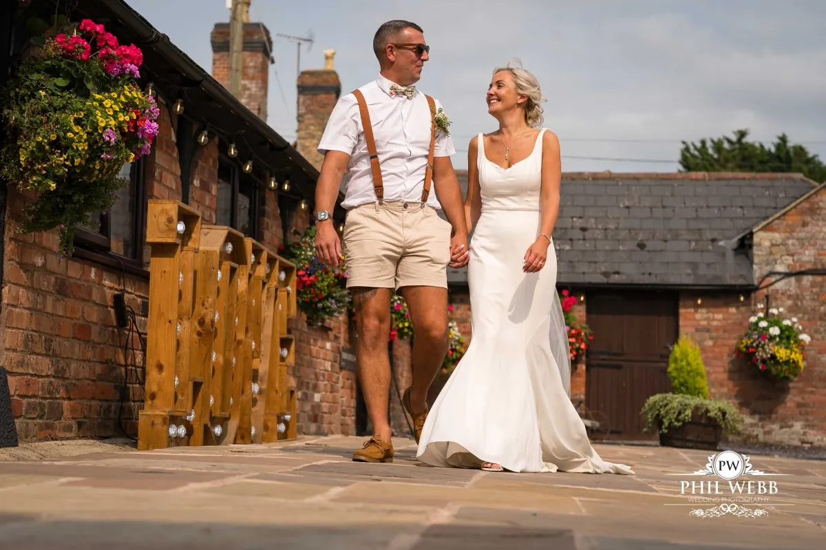Over barn at Over Farm Wedding Photography bride and groom portrait