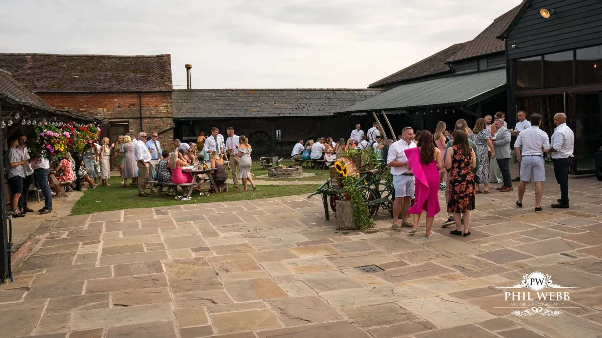 Over barn at Over Farm Wedding Photography drinks reception