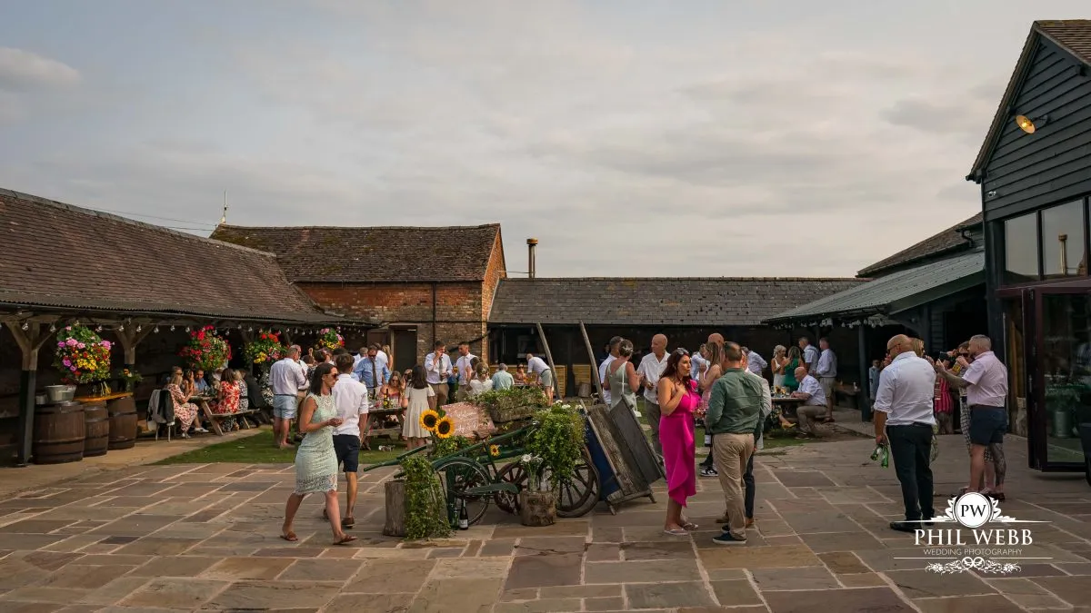 Over barn at Over Farm Wedding Photography drinks reception