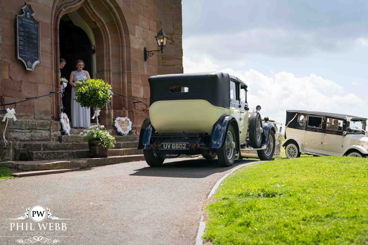 bride arriving at church for wedding ceremony