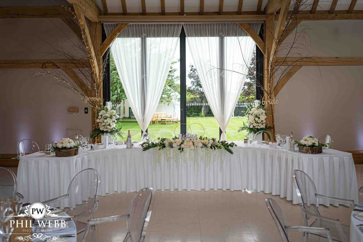 top table at redhouse barns wedding venue