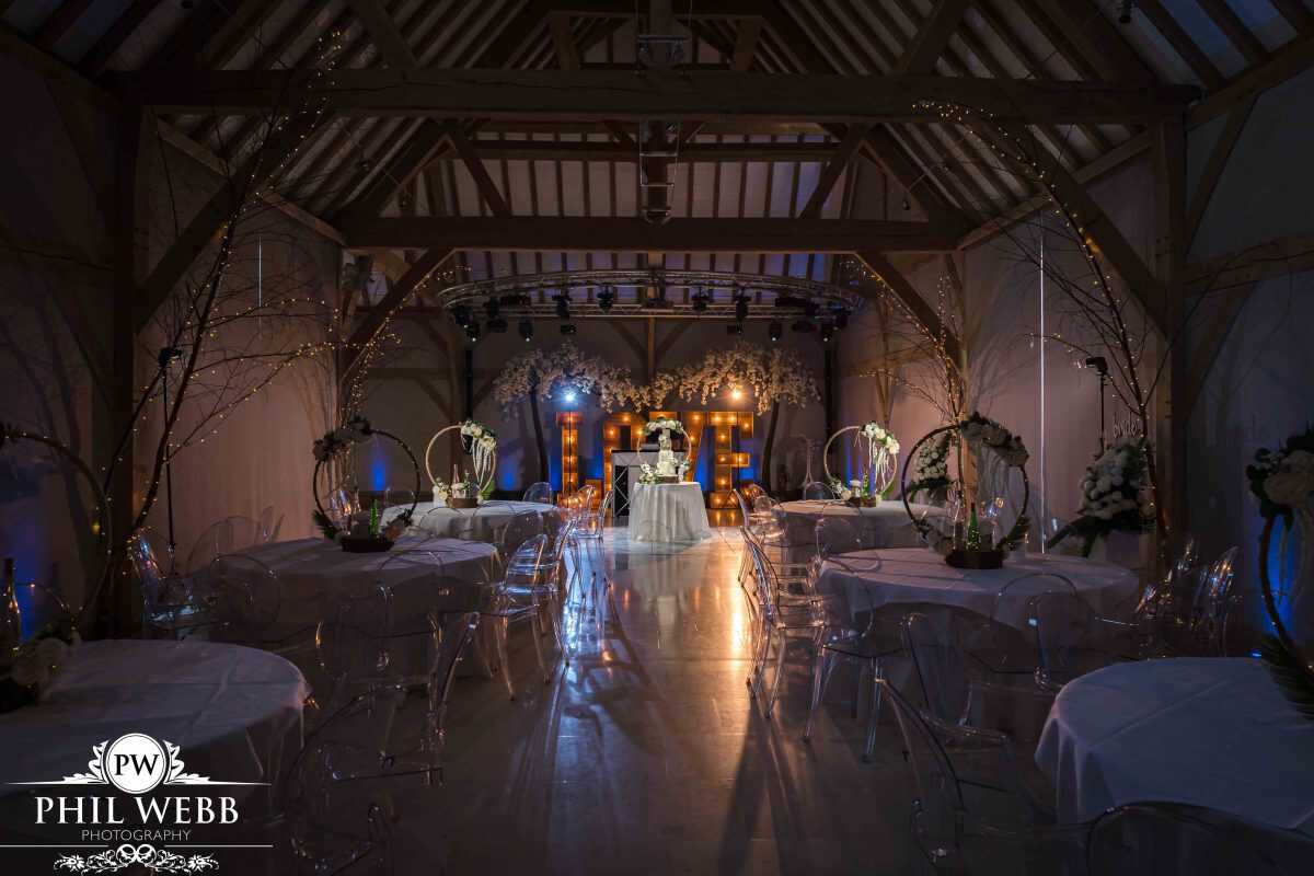 Redhouse barns evening reception room set up