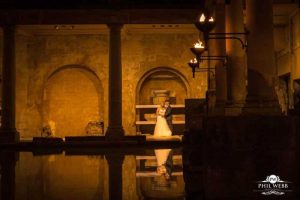Roman Baths Wedding Photography bride and groom evening portrait