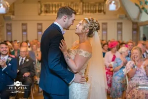 The Frogmill Wedding Photography bride and grooms first kiss