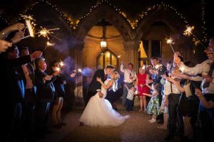 Manor by the Lake Wedding Photography bride and groom evening portrait with sparklers